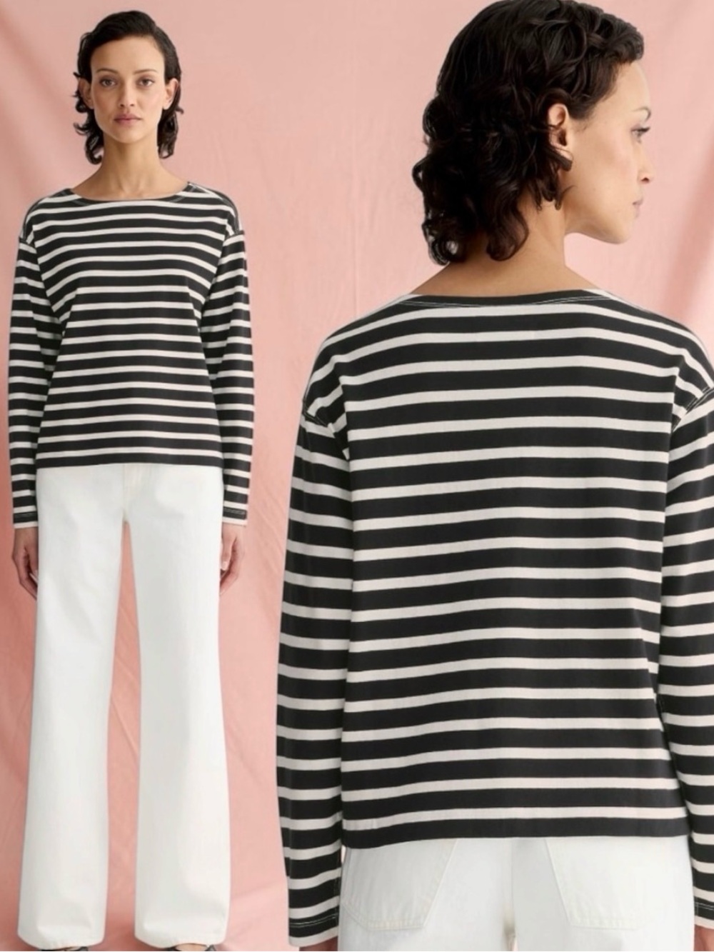 Everlane Black and White Striped Long-Sleeve Tee